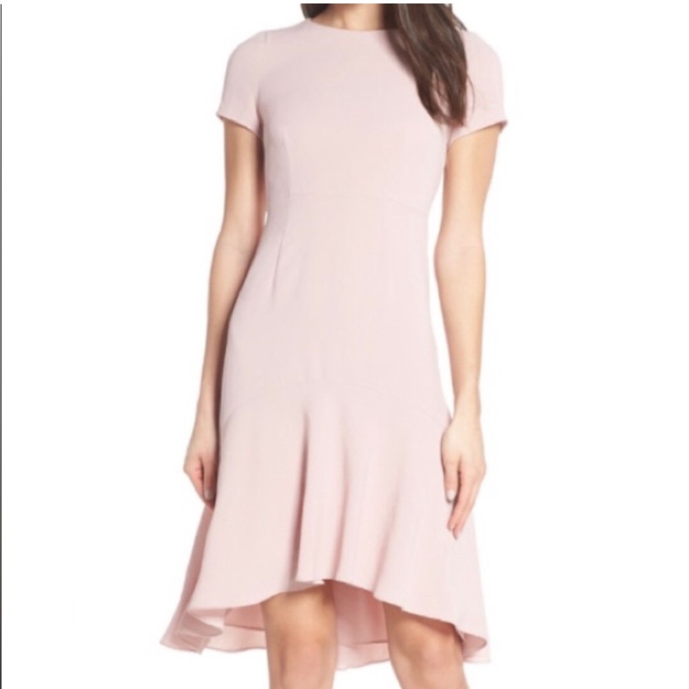 AVEC LES FILLES Neiman Marcus High Low Flounce Sheath Dress Pink Dusty Rose 8